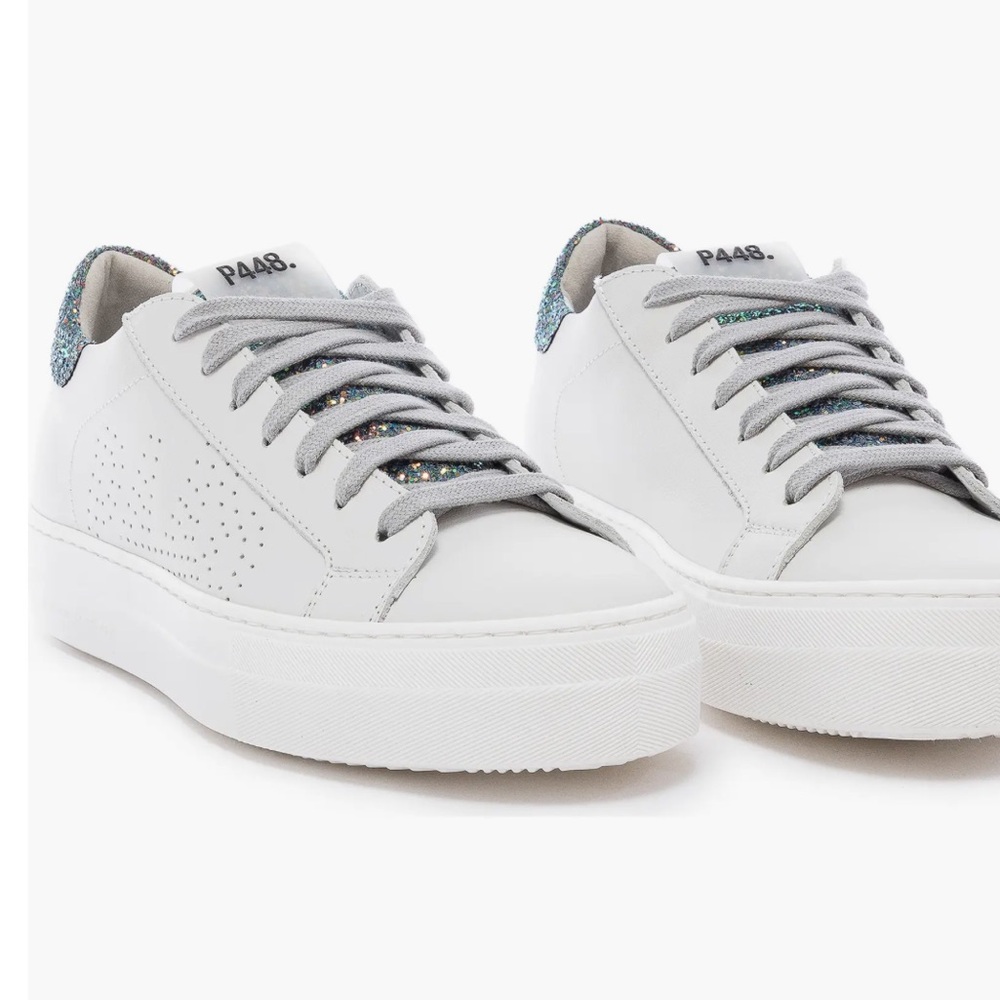 P448 White Sneakers with Multicolor Glitter- Size 37